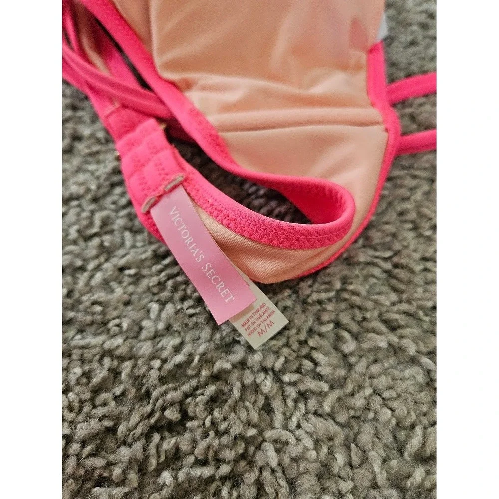 Victorias Secret Hot Pink Ruffle Bikini Set Halter Top Ruched Bottoms Medium